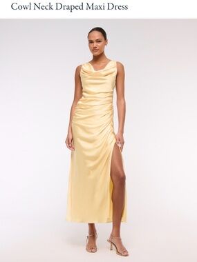 Abercrombie & Fitch Pale Yellow Cowl Neck Draped Maxi Dress